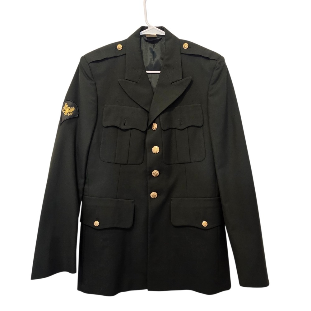 US Army Green Service Coat 38R Military Dress Jacket Brass Buttons DSCP